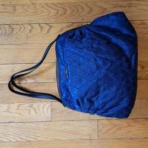 Via Spiga Blue Quilted Satin Bowler Bag